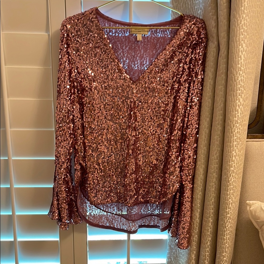 Pink Anthropologie sequin blouse